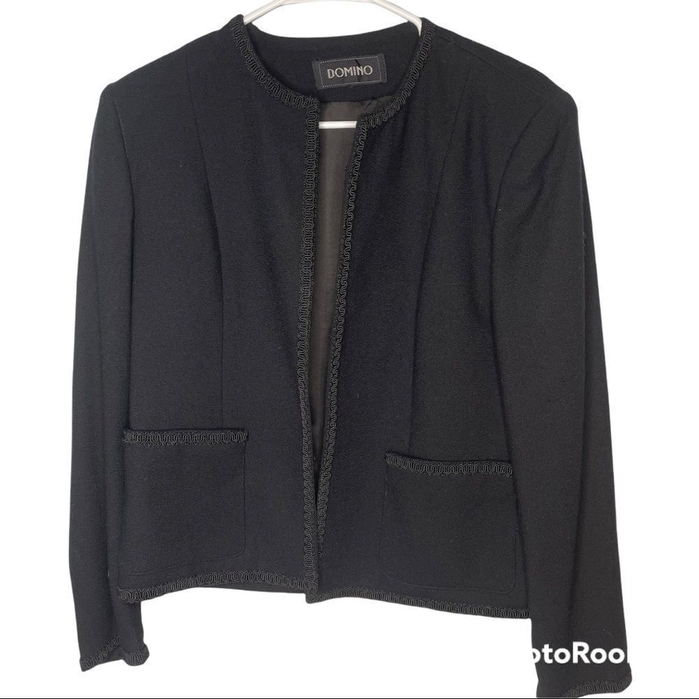 Vintage Domino Black Wool Blazer Jacket Coat